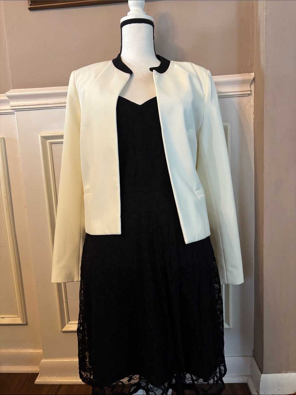 Splash Cream and Black Cropped Blazer